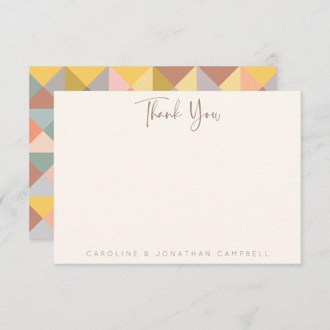 Personalised Names Earthy Yellow Geometric Wedding Thank You Card (Front/Back)