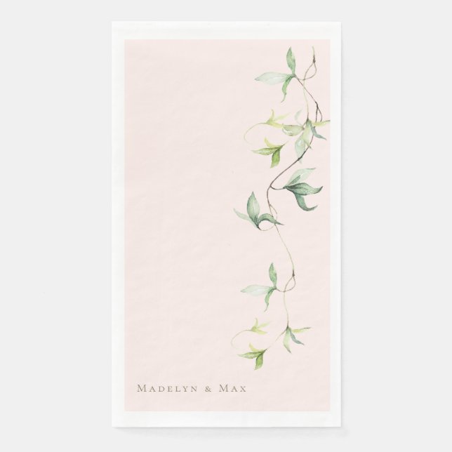 Personalised Names Foliage Blush Elegant Wedding  Napkin (Front)