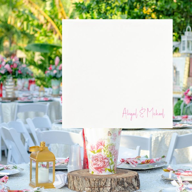 Personalised Names Hot Pink Wedding Cocktail Napkin (Creator Uploaded)