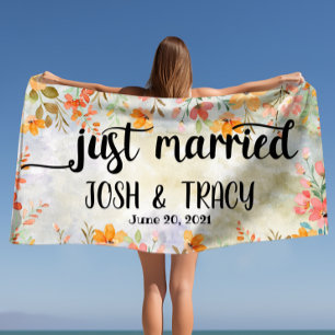 Personalised Names Just Married  Beach Towel