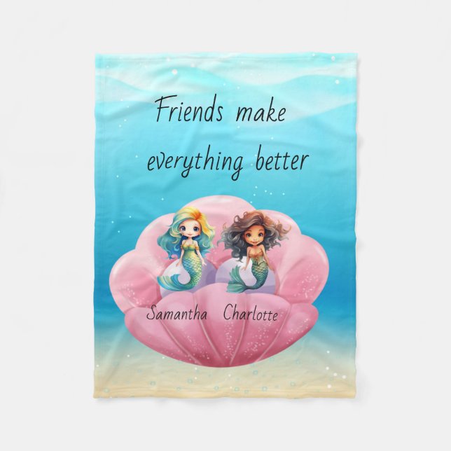 Personalised names mermaid fleece blanket (Front)
