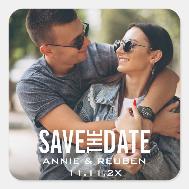 Personalised Names Photo Thank You Square Sticker (Front)