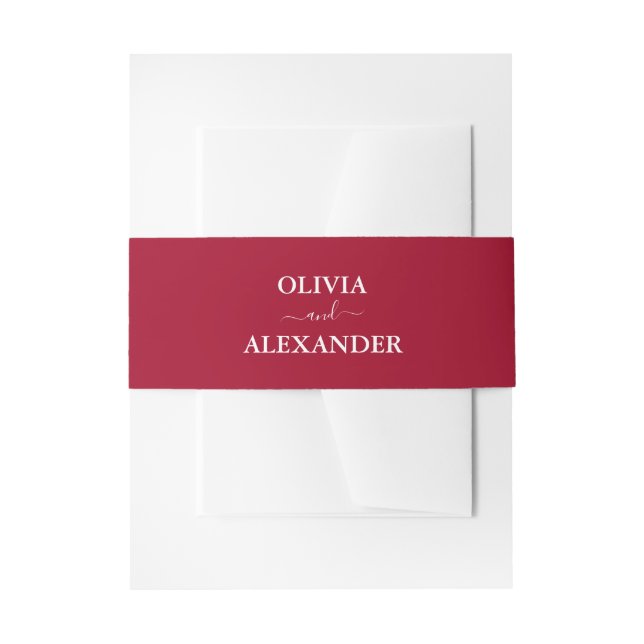 Personalised Names Red Wedding Invitation Belly Ba Band (Front Example)