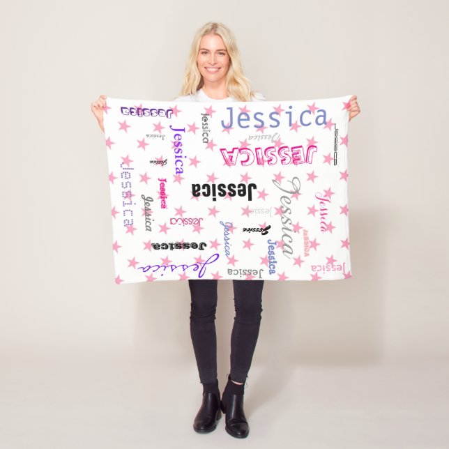 Personalised Names Typography Pink Stars Fleece Blanket (In Situ)