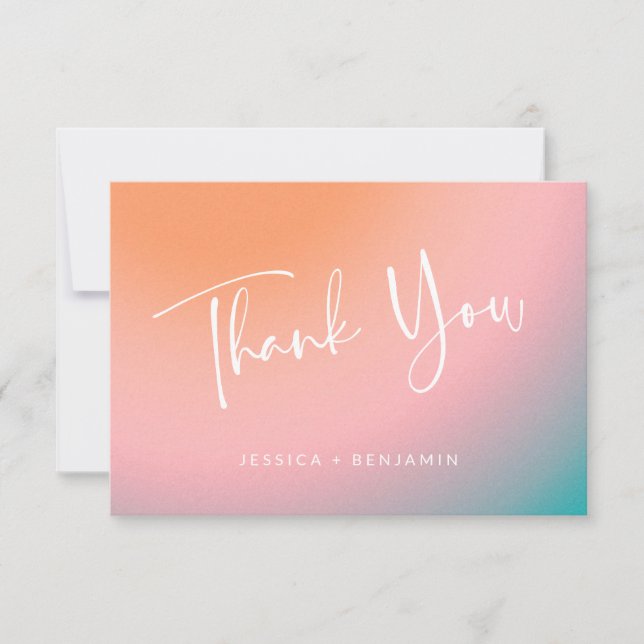 Personalised Names Wedding Dreamy Peach Gradient Thank You Card (Front)
