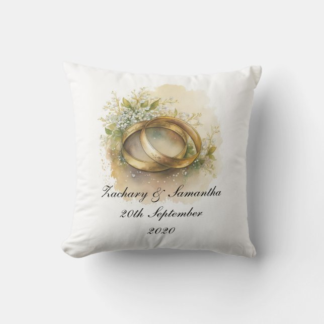 Personalised Names Wedding Rings Anniversary Cushion (Front)