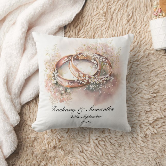 Personalised Names Wedding Rings Cushion (Blanket)
