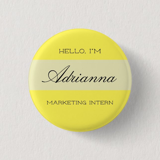 Personalised Nametag Button with Job Title Yellow (Front)