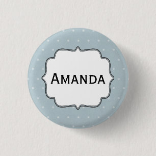 Personalised Nametag Pale Blue White Polka Dots 3 Cm Round Badge