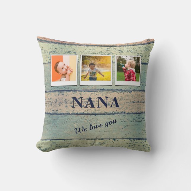 Personalised Nana Grandchildren 3 Photo Collage Cushion (Front)