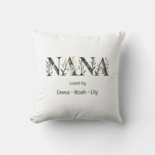 Personalised Nana Kids Names Floral Lettering Cushion