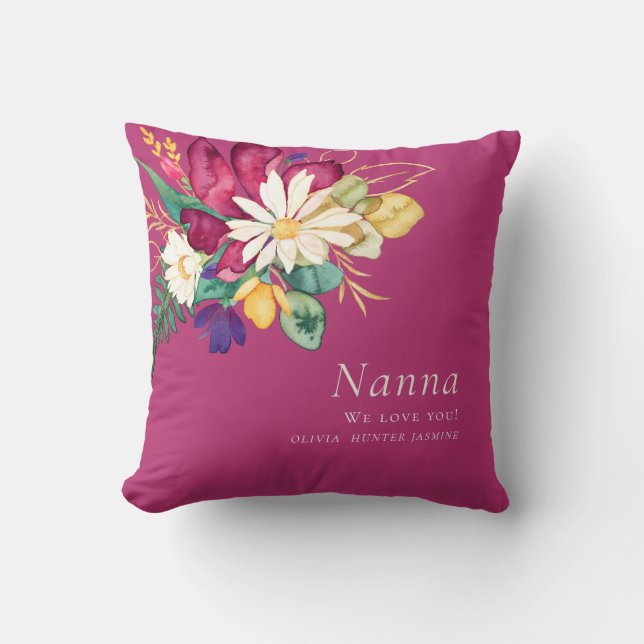 Personalised nanna elegnat  pink floral  cushion (Front)