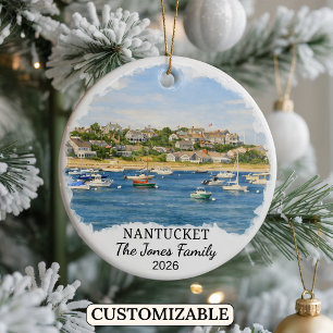 Personalised Nantucket Ornament, Massachusetts Ceramic Ornament