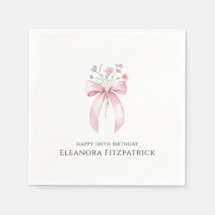 Personalised Napkins 100th Birthday Bow Wildflower