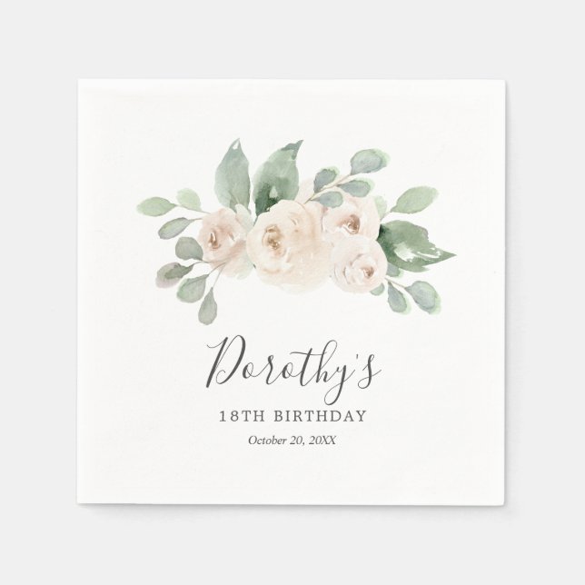 Personalised Napkins 18th Birthday White Rose (Front)