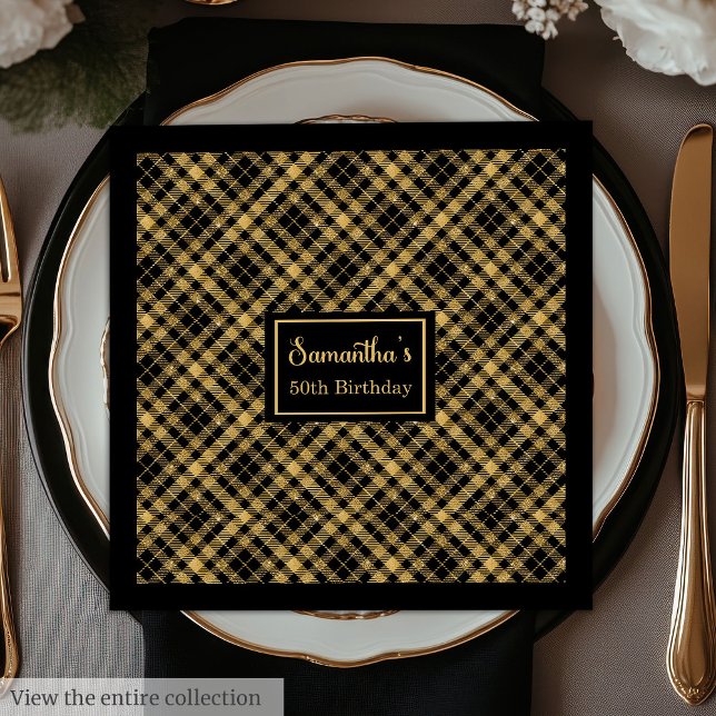 Personalised Napkins Black Gold Elegant Birthday (Personalized Napkins Black Gold Elegant Birthday)