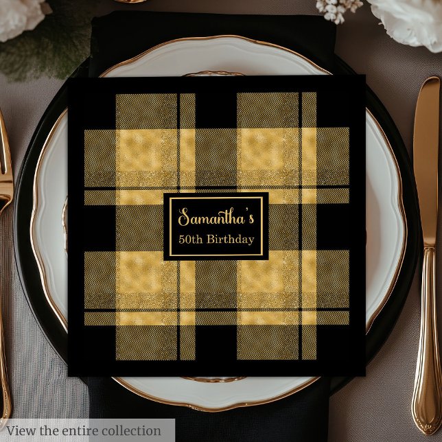 Personalised Napkins Black Gold Elegant Birthday (50th Birthday Napkins Black Gold Custom Keepsake)