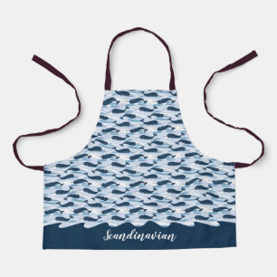 Personalised Narwhal Waves Allover Print Blue Apron