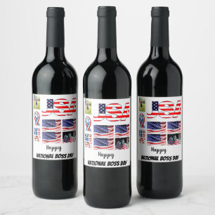Personalised National Boss Day 8 Photo Collage Wine Label