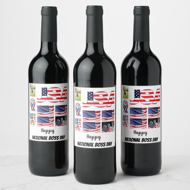 Personalised National Boss Day 8 Photo Collage Wine Label (Bottles)