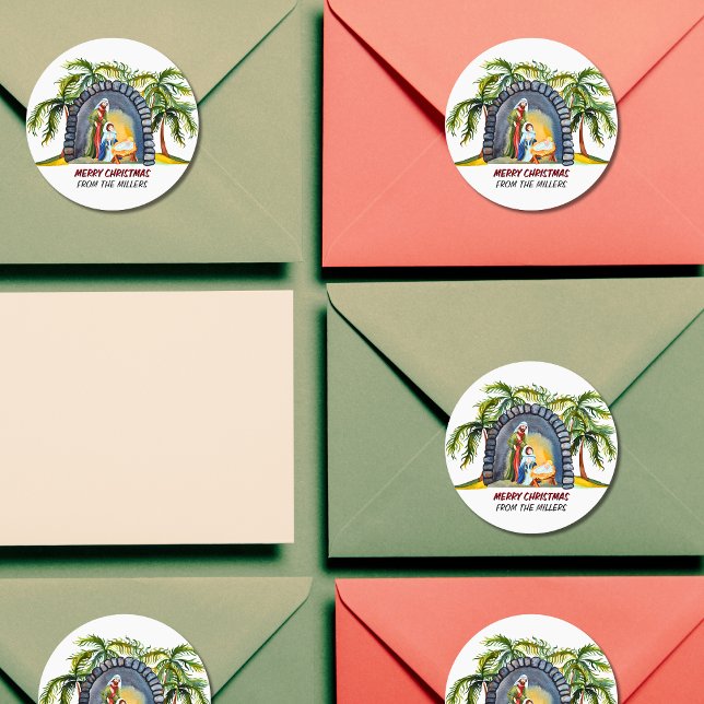 Personalised Nativity Manger Scene2 Christmas  Classic Round Sticker (Creator Uploaded)