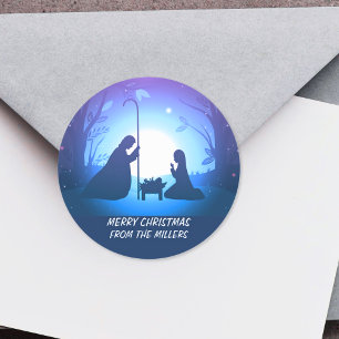 Personalised Nativity Manger Scene3 Christmas  Classic Round Sticker