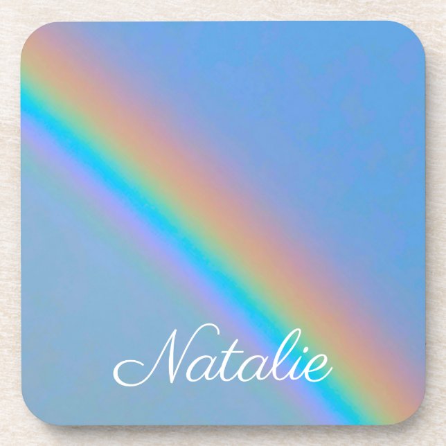 Personalised natural real rainbow coaster (Front)