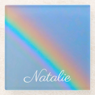Personalised natural real rainbow glass coaster