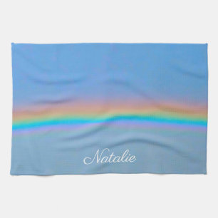 Personalised natural real rainbow tea towel