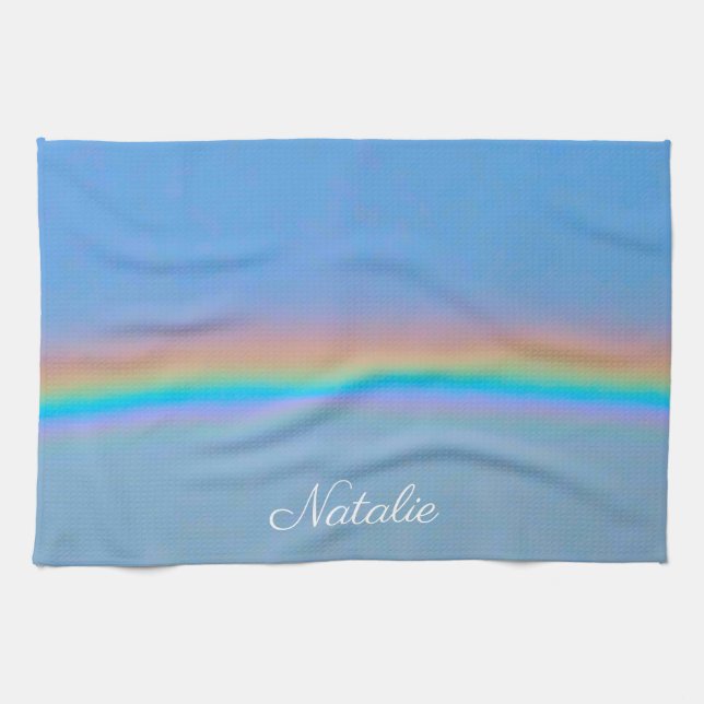 Personalised natural real rainbow tea towel (Horizontal)