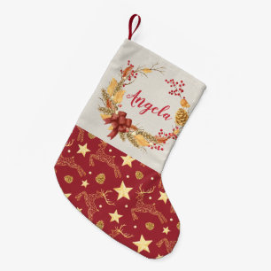 Personalised Natural Rustic Wreath Deer Small Christmas Stocking