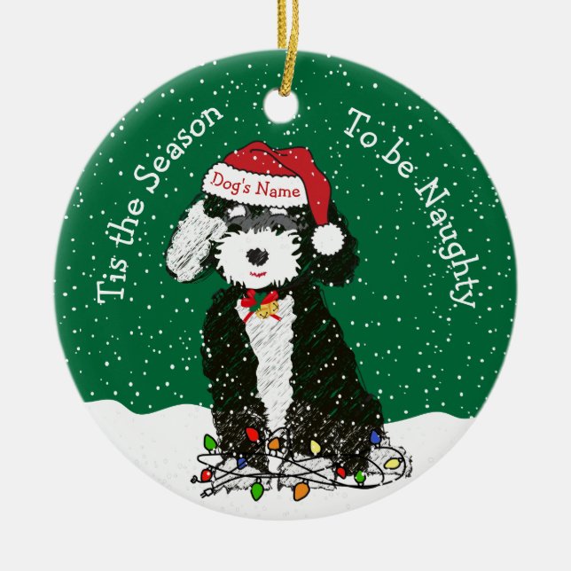 Personalised Naughty Bernedoodle Ceramic Ornament (Front)