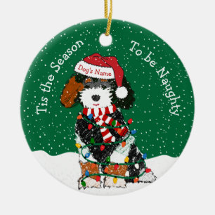 Personalised Naughty Black & Tan Bernedoodle Ceram Ceramic Ornament