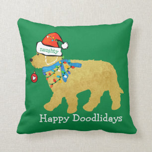 Personalised Naughty Christmas Goldendoodle Cushion