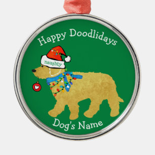 Personalised Naughty Christmas Goldendoodle Metal Ornament