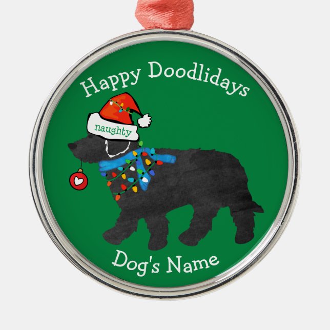 Personalised Naughty Christmas Labradoodle Metal Ornament (Front)