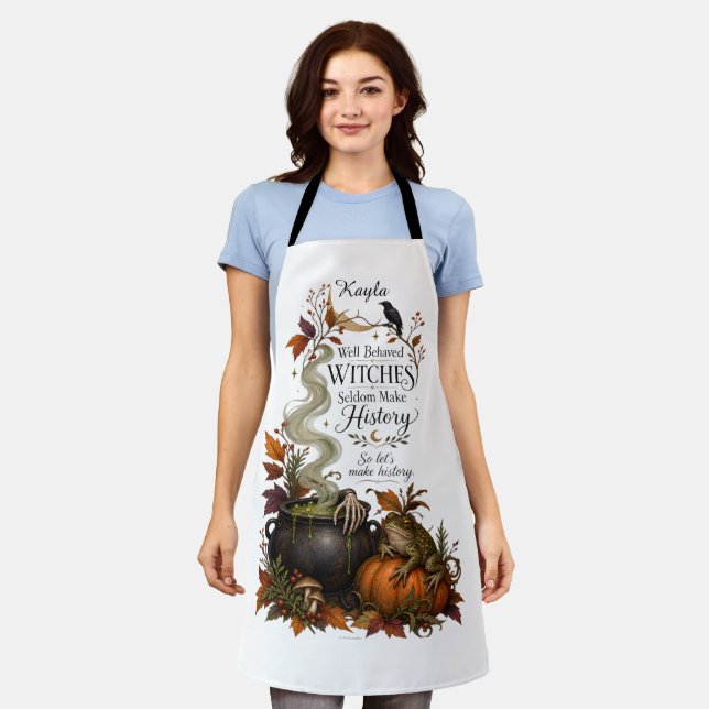 Personalised Naughty Witch Halloween  Apron (Worn)