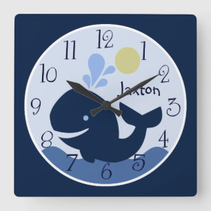 Personalised Nautical Ahoy Mate Whale Baby Clock