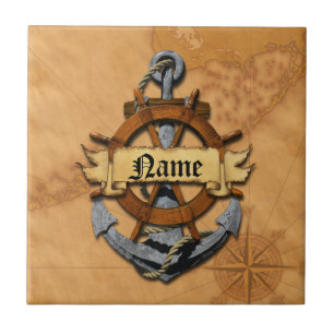 Personalised Nautical Anchor And Wheel Ceramic Tile