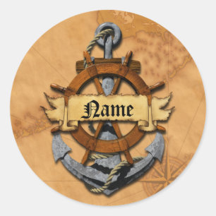 Personalised Nautical Anchor And Wheel Classic Round Sticker