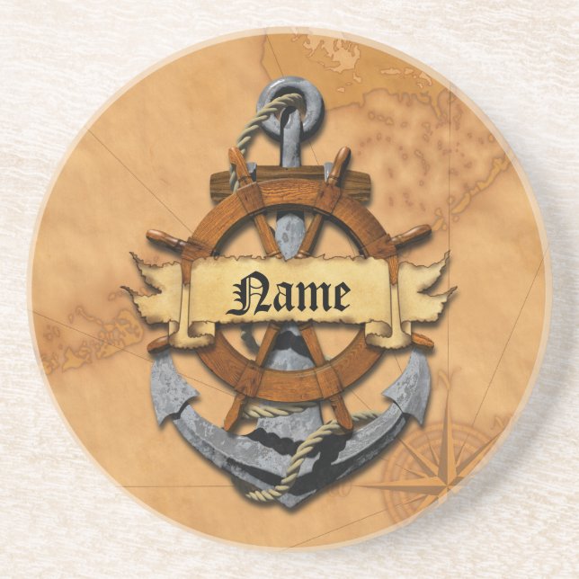 Personalised Nautical Anchor And Wheel Coaster (Front)