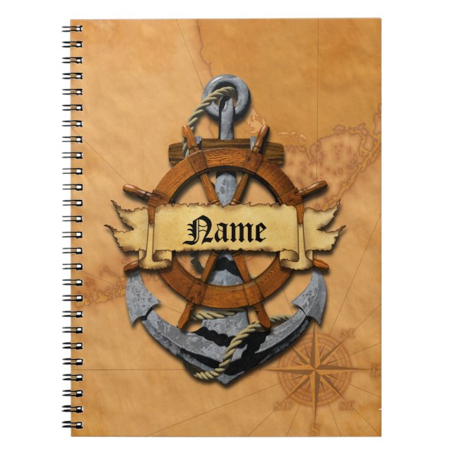 Personalised Nautical Anchor And Wheel Notebook (Front)