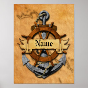 Personalised Nautical Anchor And Wheel Poster