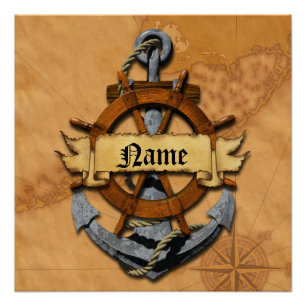Personalised Nautical Anchor And Wheel Poster
