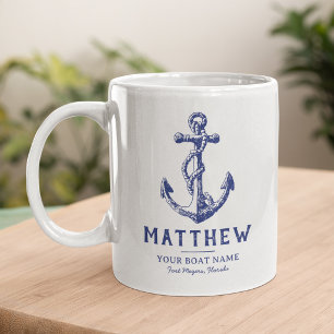 Personalised Nautical Anchor Boat Name Mug