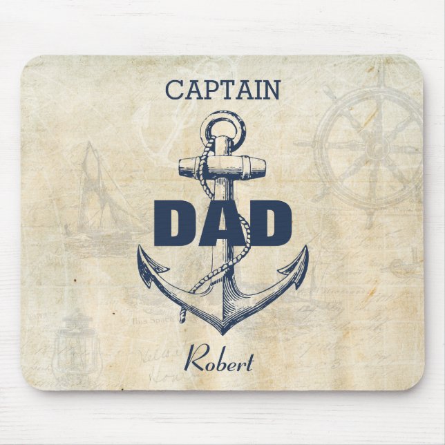 Personalised Nautical Anchor Captain Dad Mouse Pad (Front)