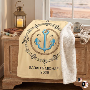 Personalised Nautical Anchor Coastal 2026 Sherpa Blanket