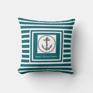 Personalised Nautical Anchor Dk Teal Striped Cushion