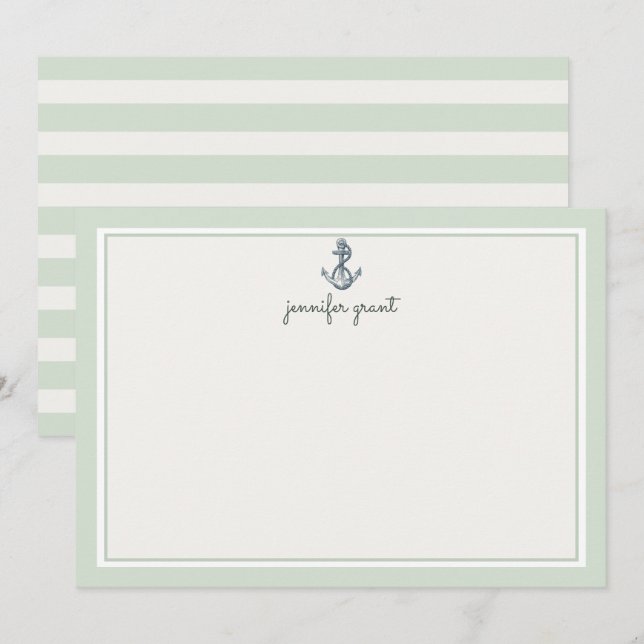 Personalised Nautical Anchor Flat Note Cards (Front/Back)