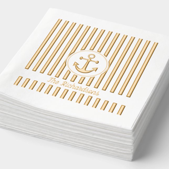 Personalised Nautical Anchor Stripes Foil Napkins (Detail)